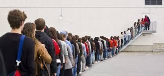 Potential clients waiting in line.