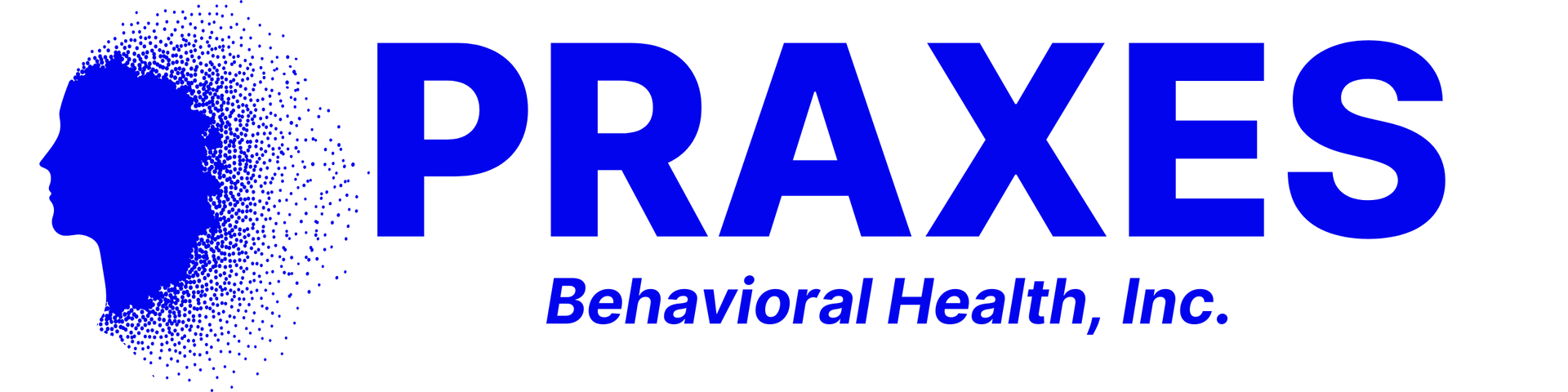 A blue logo for praxes behavioral health inc.