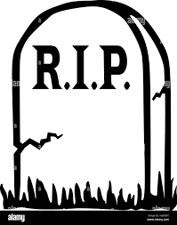 A black and white drawing of a gravestone with the word rip written on it.