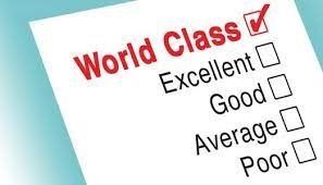 A piece of paper with the words `` world class '' written on it.