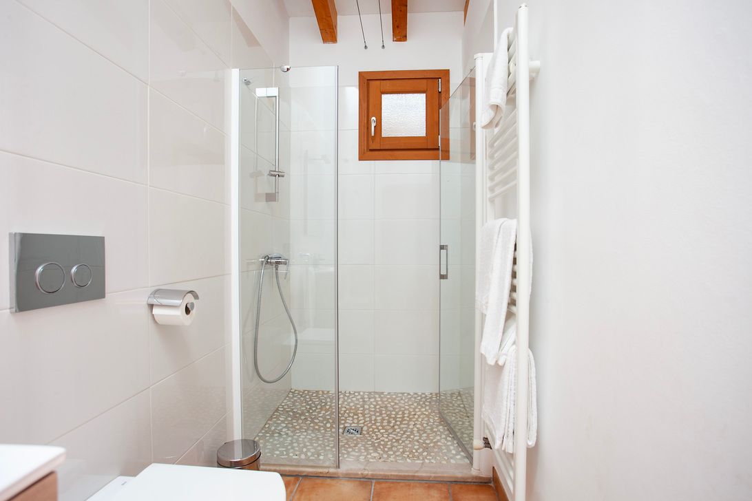 Un baño con ducha y un inodoro.