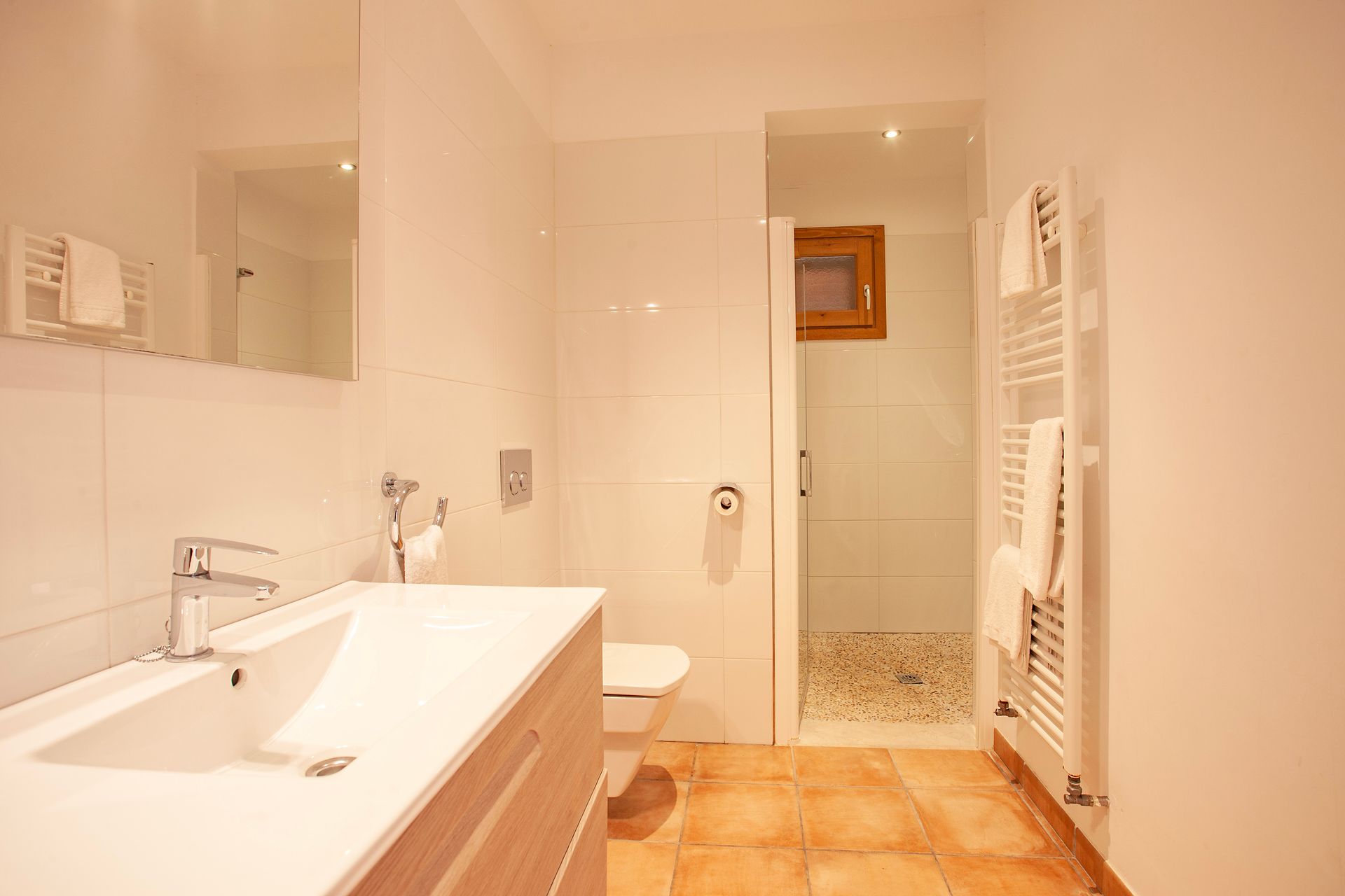 A bathroom with a sink , toilet and shower.