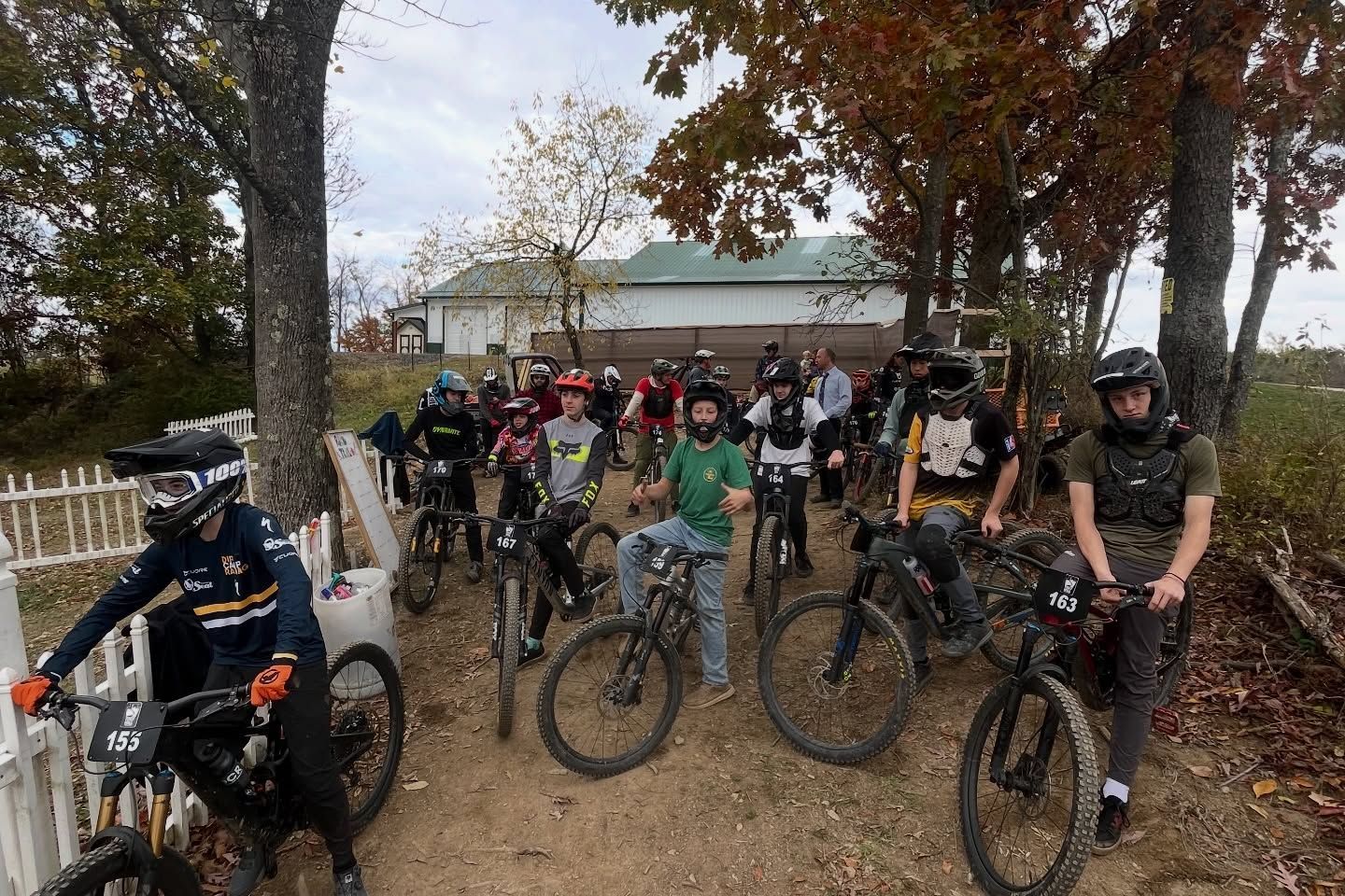 mountain bike riders in the woods