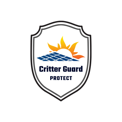 Logo: Shield with sun and solar panels,