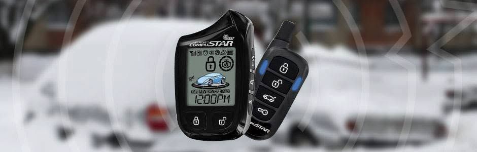 Black flip phone showing a weather app and detached keypad on a snowy road background