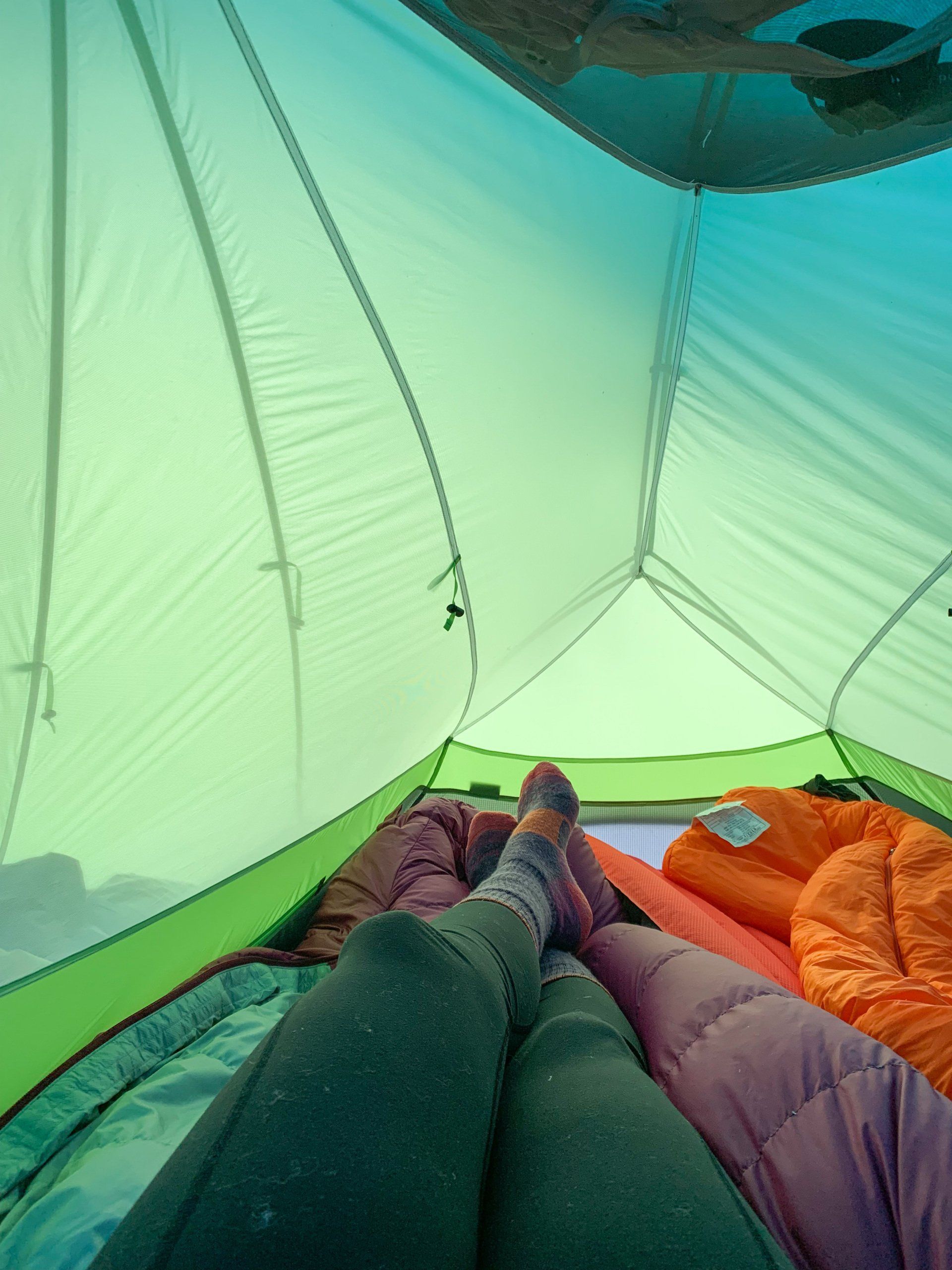 my sleeping system for backpacking - laying in a tent