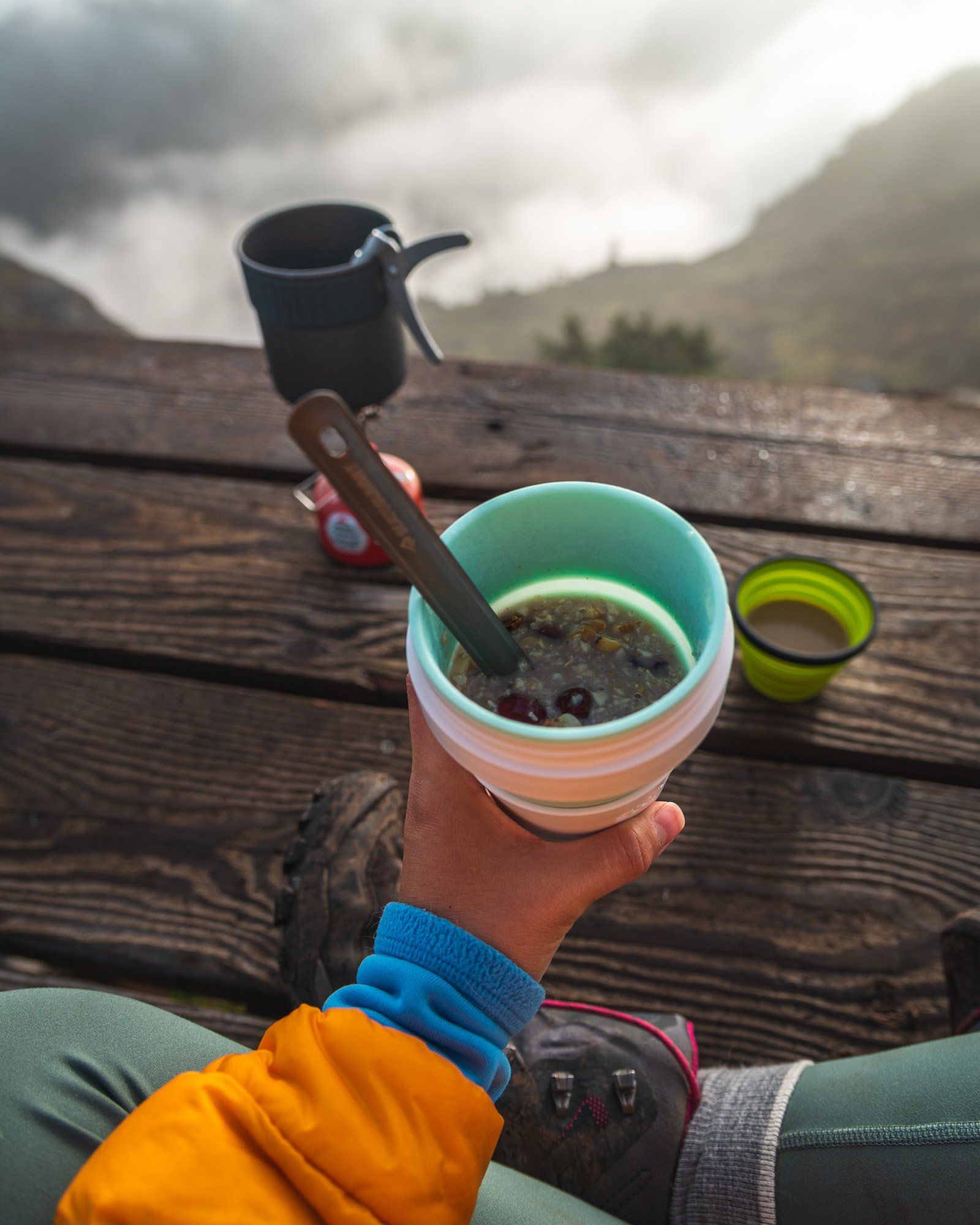 Enjoying breakfast on the Golden Ears panorama ridge