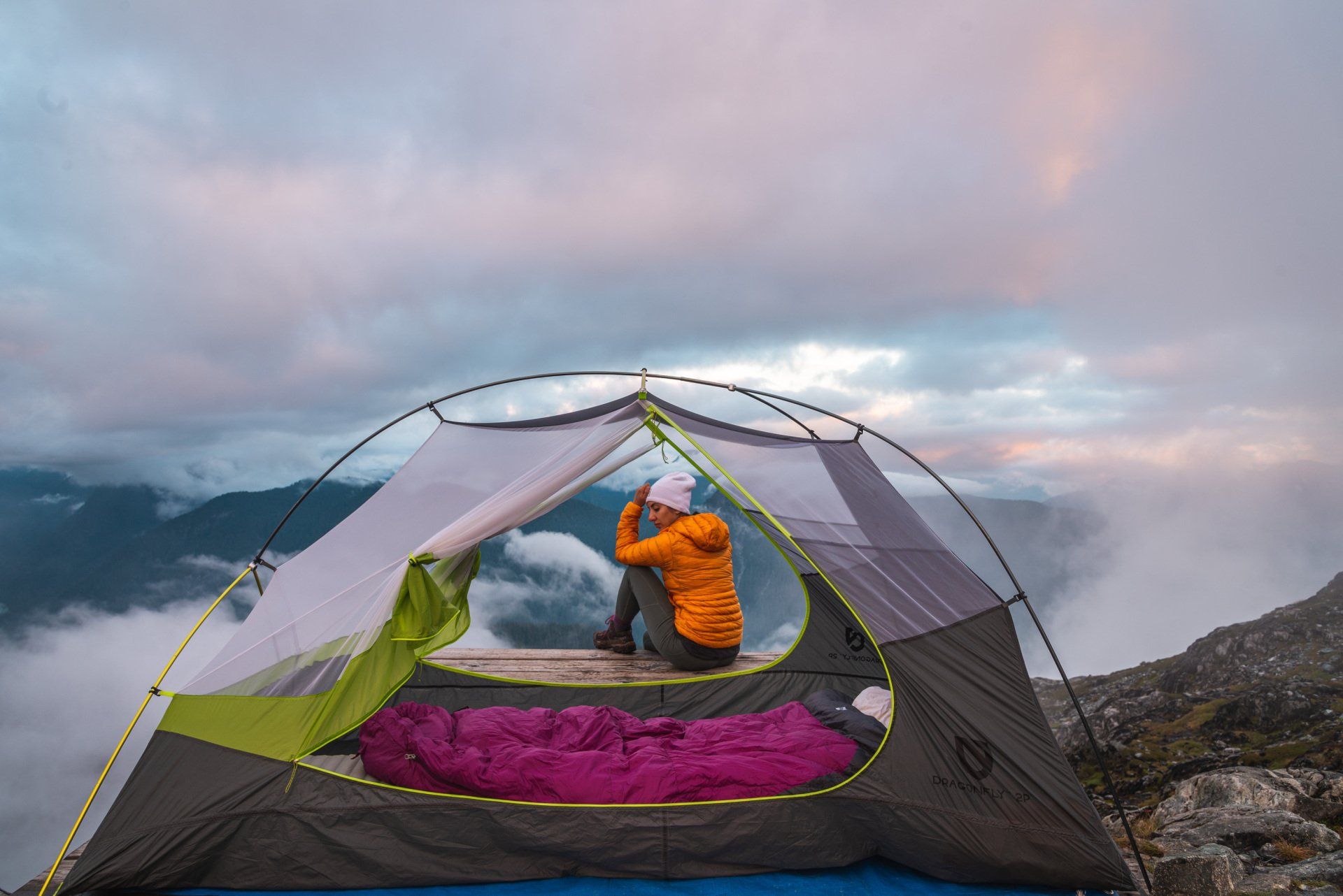 my sleeping system for backpacking - sunset on Golden Ears ridge