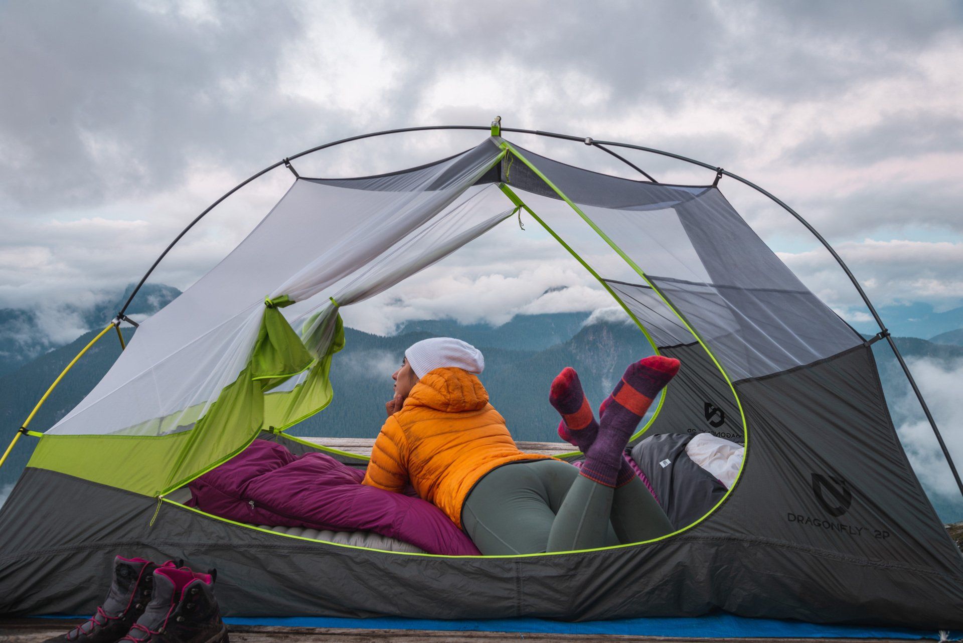 View from a tent on the Panorama Ridge at Golden Ears mountain, BC, Canada