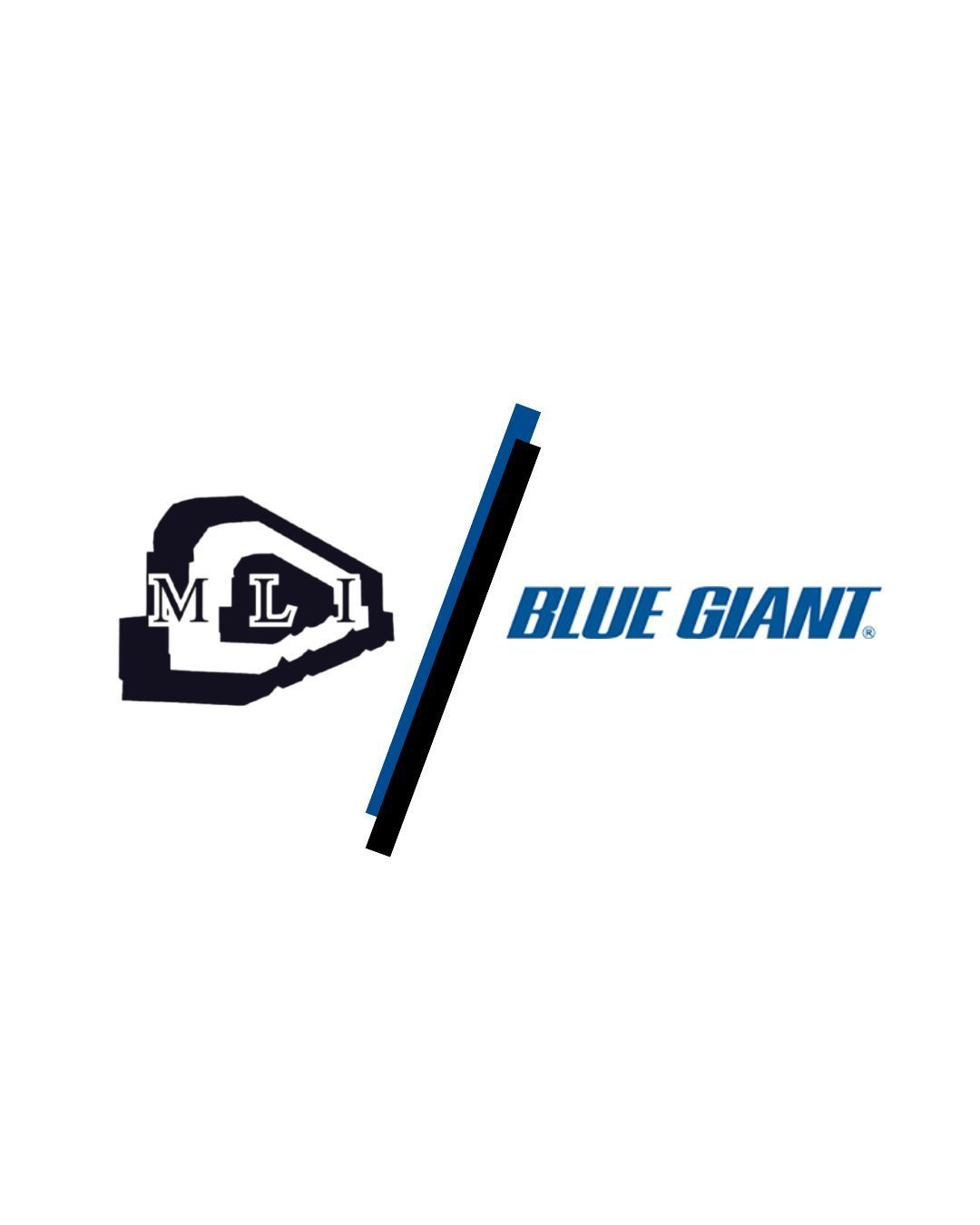 Logotipo de MLI y Blue Giant con una línea diagonal.