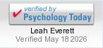 Psychology Today verified badge with name Leah Everett and “Verified May 18 2026” text