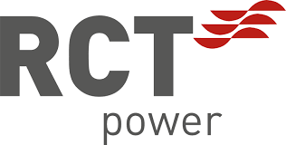 Ein Logo für RCT Power mit einem rot-grauen Design.