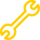 Ein gelbes Schraubenschlüsselsymbol auf weißem Hintergrund.