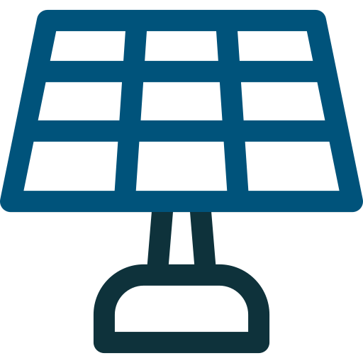 Ein blaues Symbol eines Solarpanels auf einem Ständer.