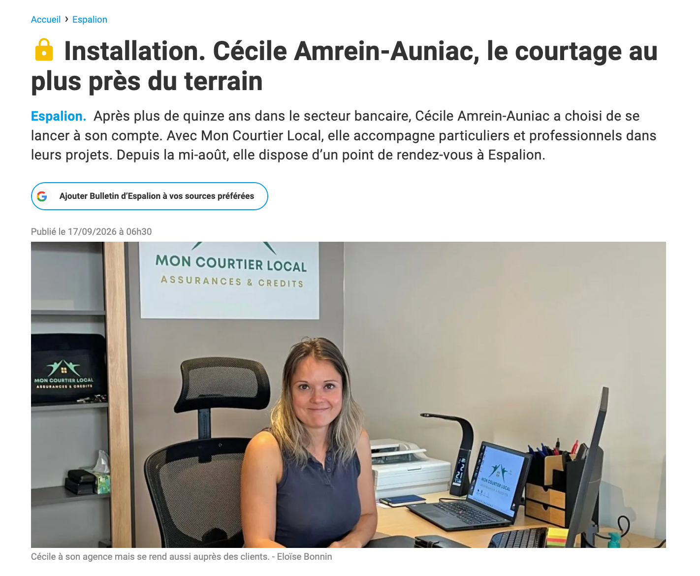 Article presse 3 À propos, Mon Courtier Local, expert en crédits et assurances à Montsalvy, Cantal et Aveyron