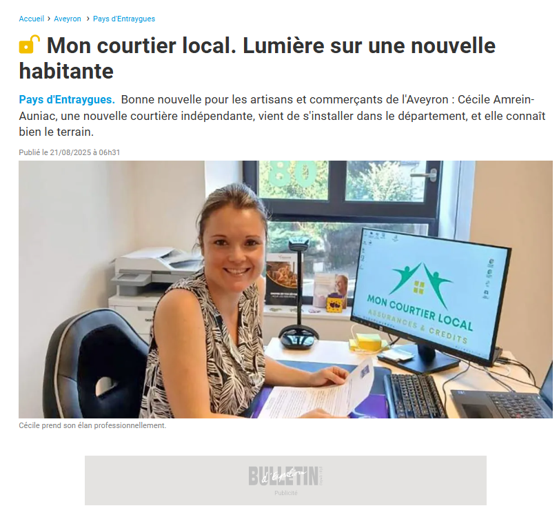 Article presse 1 À propos, Mon Courtier Local, expert en crédits et assurances à Montsalvy, Cantal et Aveyron