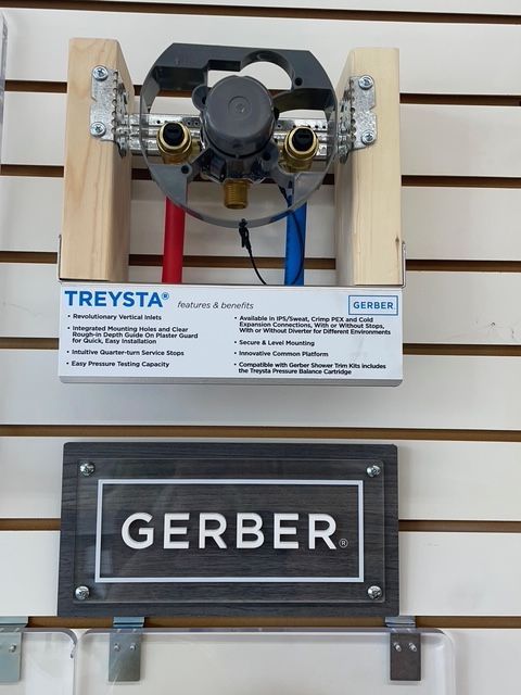A gerber sign next to a treysta box on a wall