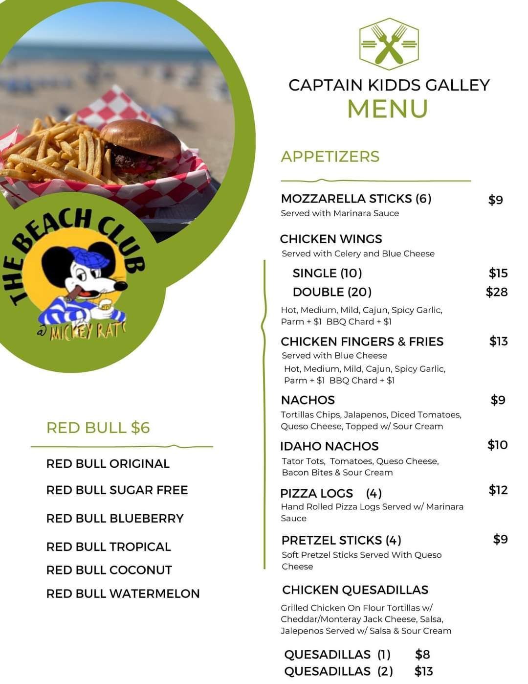 The Beach Club at Mickey Rats Angola, NY Menu