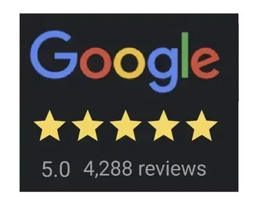 Google logo with five gold stars and