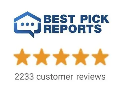 Best Pick Reports logo with five gold stars and 2233 customer reviews.