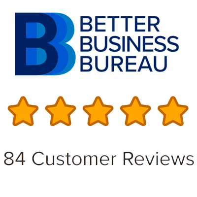 Better Business Bureau logo with five gold stars and the text