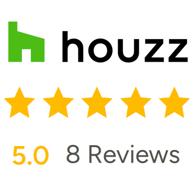Houzz logo above five gold stars, indicating a 5.0 rating based on 8 reviews.