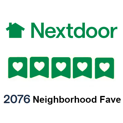 Nextdoor logo above five green heart-shaped icons and the text