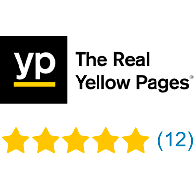The Real Yellow Pages logo with a five-star rating and (12) reviews.