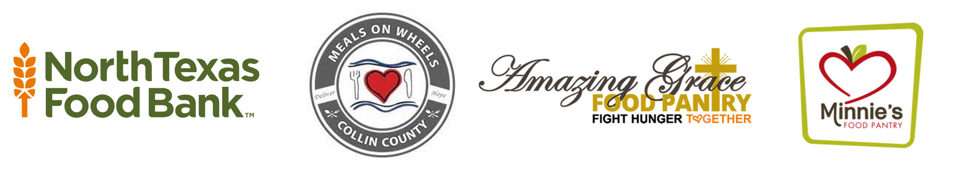 Logos for North Texas Food Bank, an organization, and two food pantries.