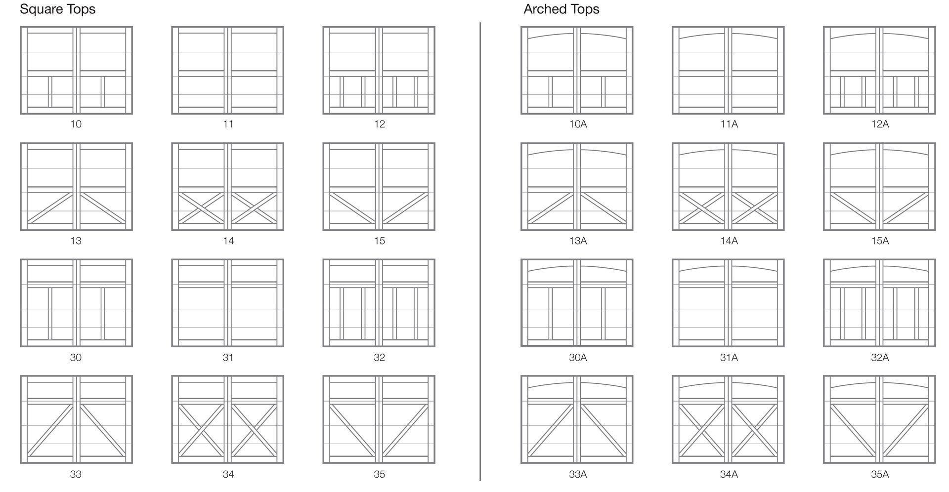 Window type diagrams, side-by-side, displaying various window frame designs and configurations. Window type diagrams, side-by-side, displaying various window frame designs and configurations.