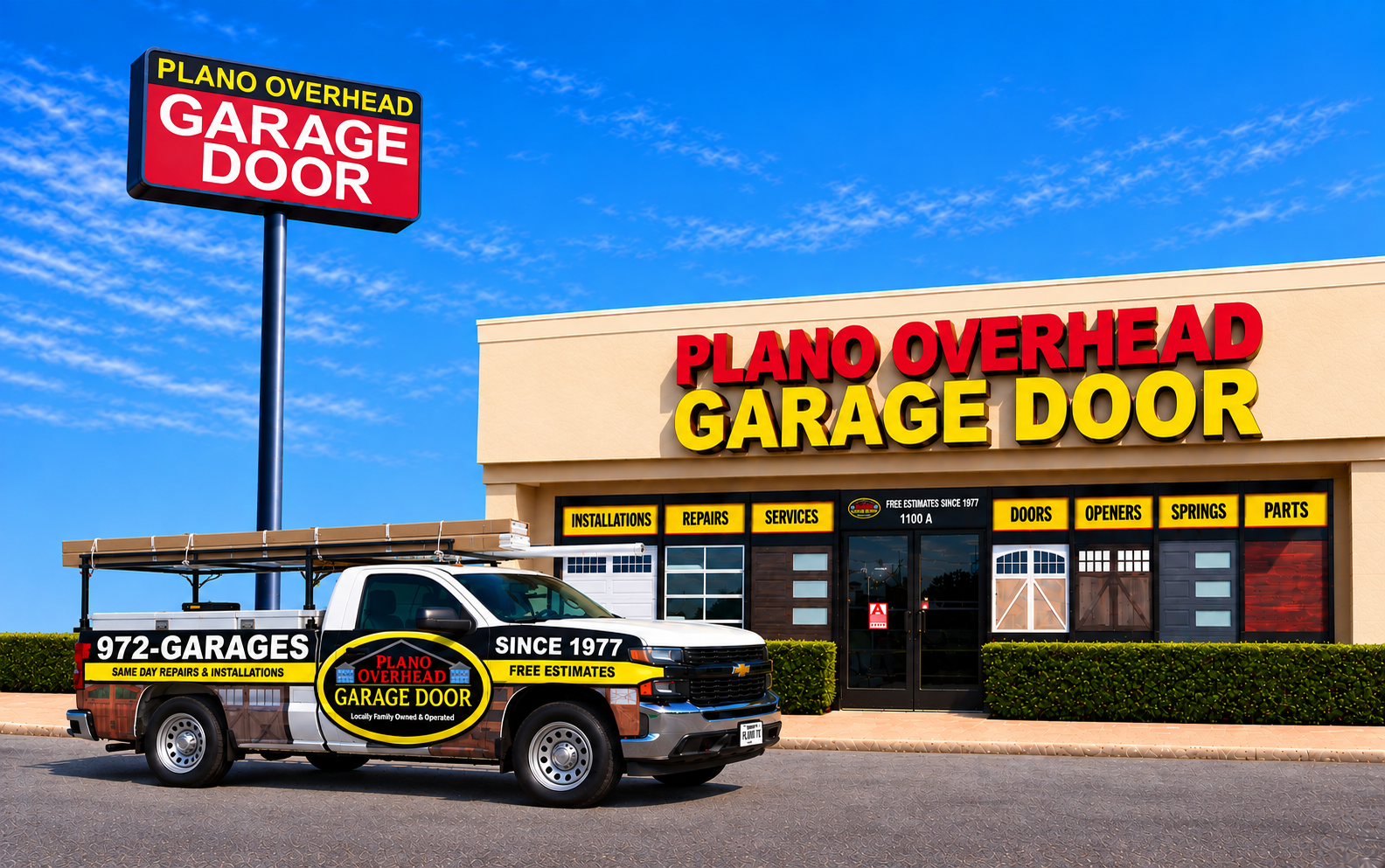 Plano Overhead Garage Door Showroom and Truck on Highway 75 in Plano Texas
