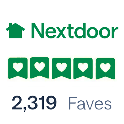 Nextdoor logo above five green heart-shaped icons and the text 