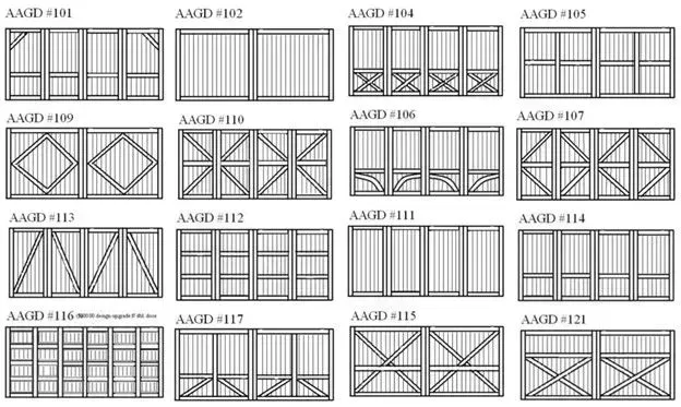 Architectural diagrams of various wooden gate designs.