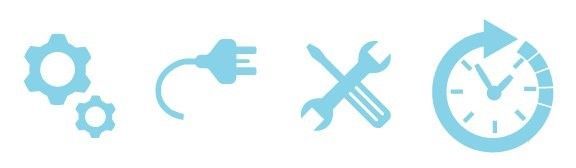 Icons representing settings, power, repair, and efficiency. Icons representing settings, power, repair, and efficiency.
