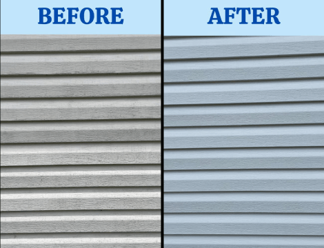 A before and after picture of a house siding