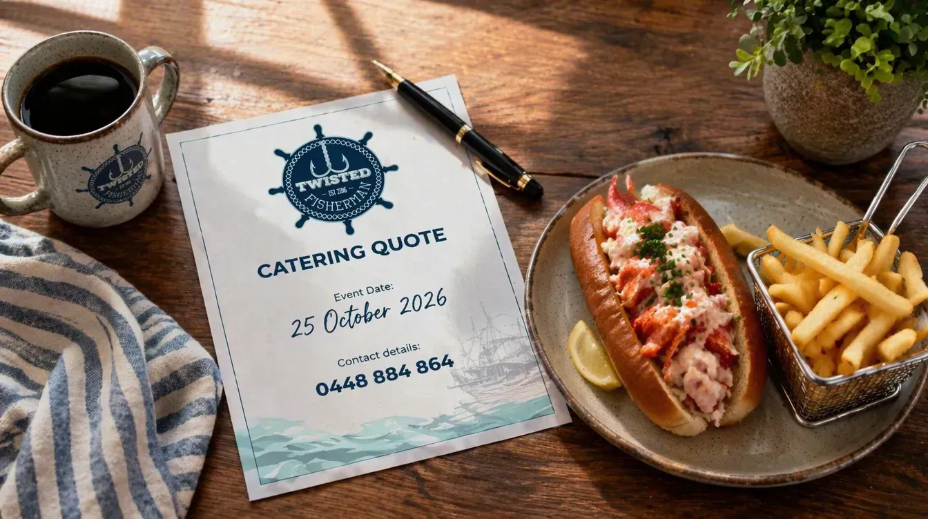 Catering quote and lobster roll on a table, Melbourne catering cost planning