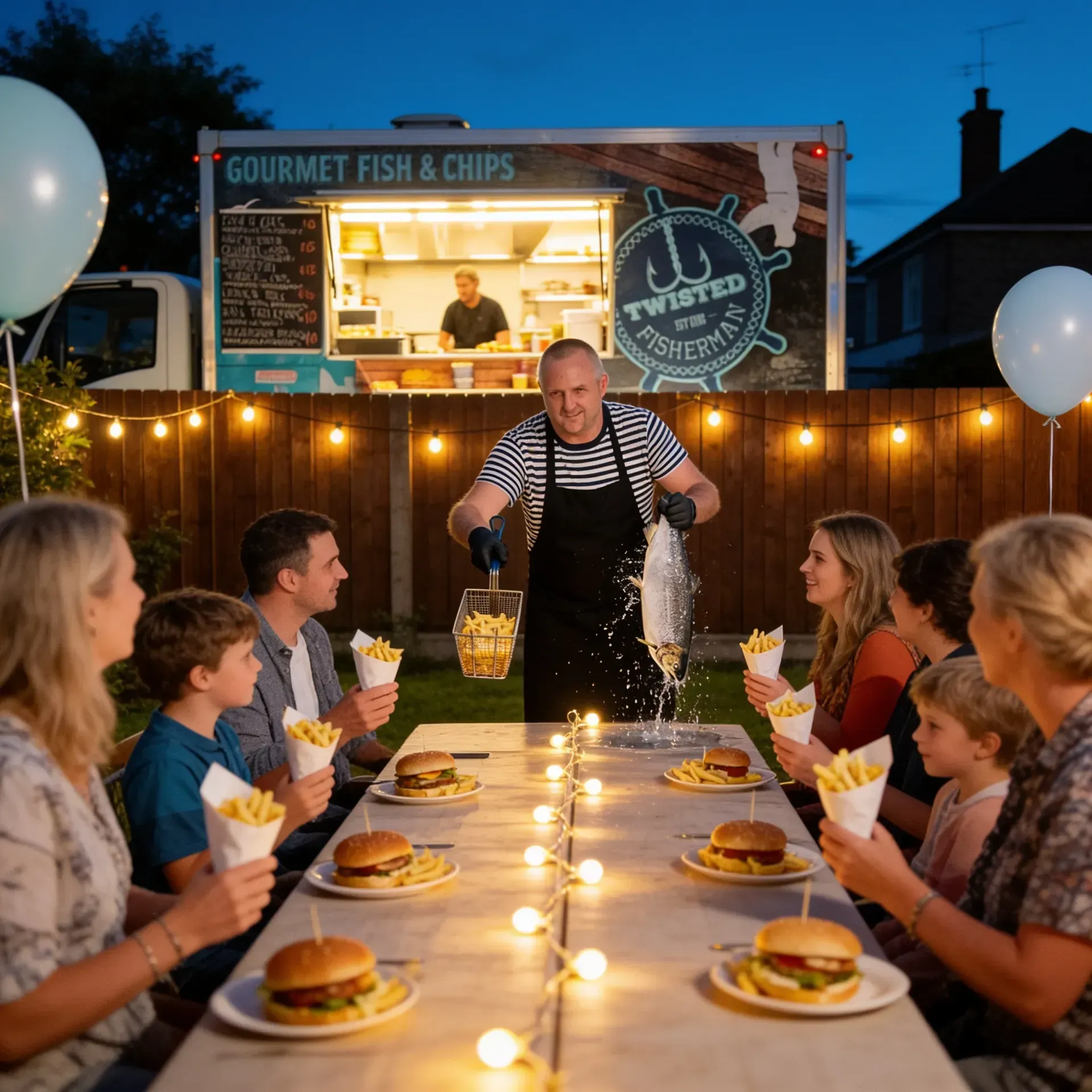 Backyard birthday party in Melbourne catered by the Twisted Fisherman food truck
