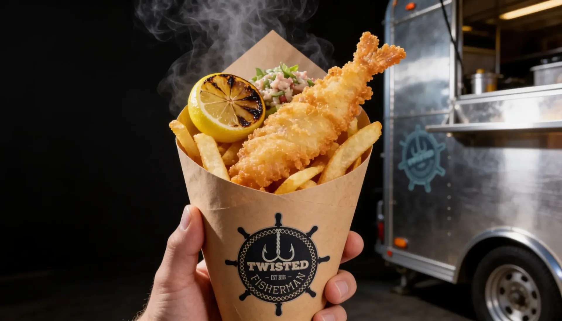 Tempura battered fish and chips from Twisted Fisherman, contender for best fish and chips in Melbour