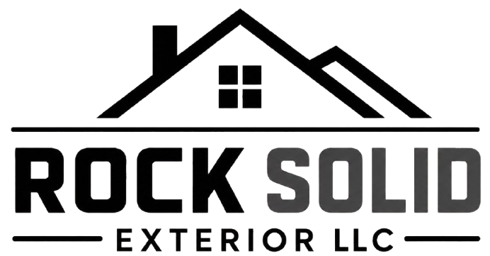Rock Solid Exterior LLC logo with a black house roof icon and bold text on white background