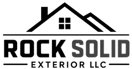 Rock Solid Exterior LLC logo with a black house roof icon and bold text on white background