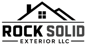Rock Solid Exterior LLC logo with a black house roof icon and bold text on white background