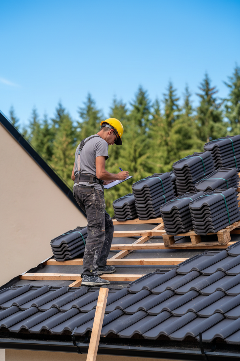 Roofer working on a tile roof