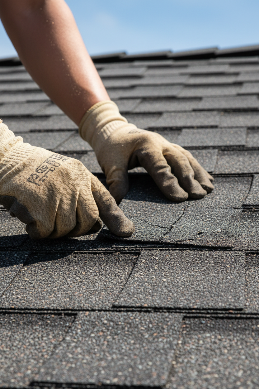 Close-up of shingle installation