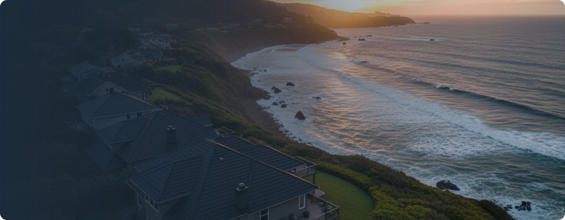 Metal roof at dusk on the Oregon Coast