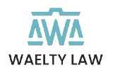 WAELTY LAW logo with teal scales above black text on a white background