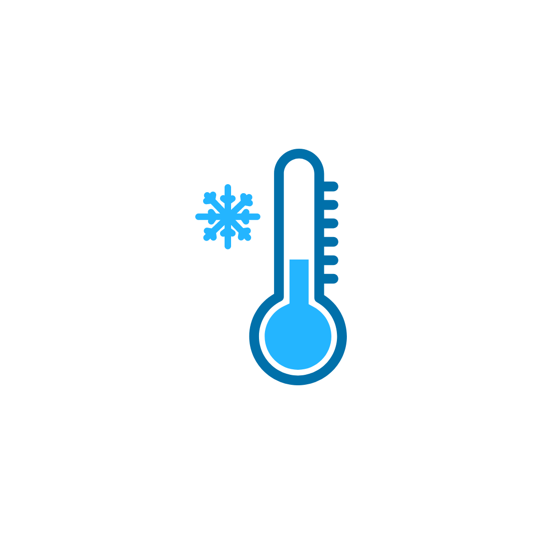 A blue thermometer with a snowflake on it.