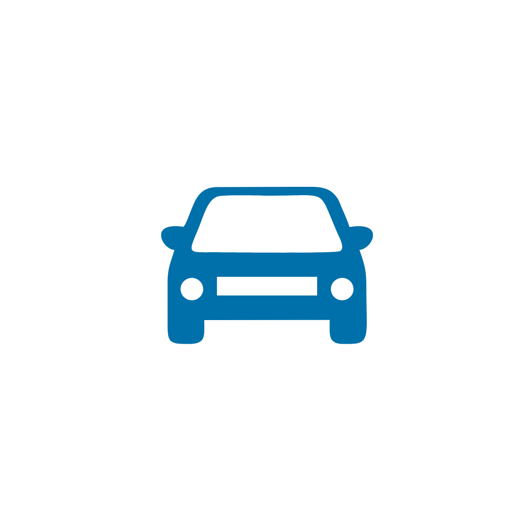 A blue car icon on a white background.