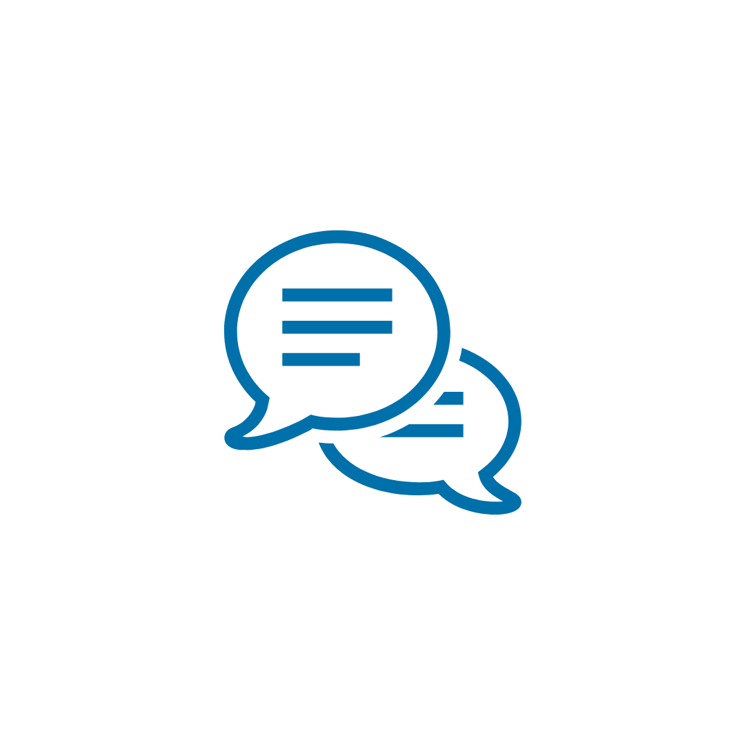 Two speech bubbles with lines in them on a white background.