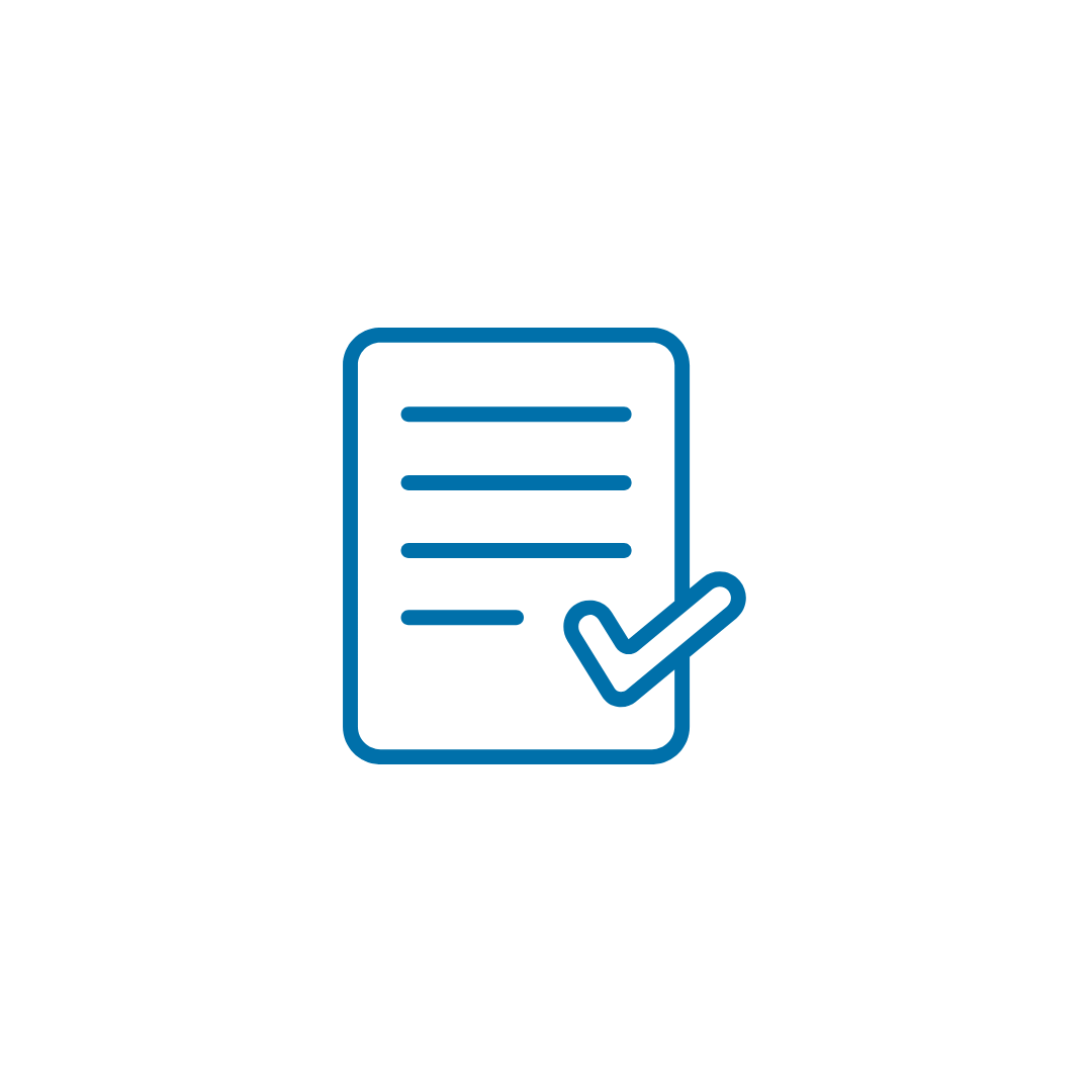 A blue icon of a piece of paper with a check mark on it.