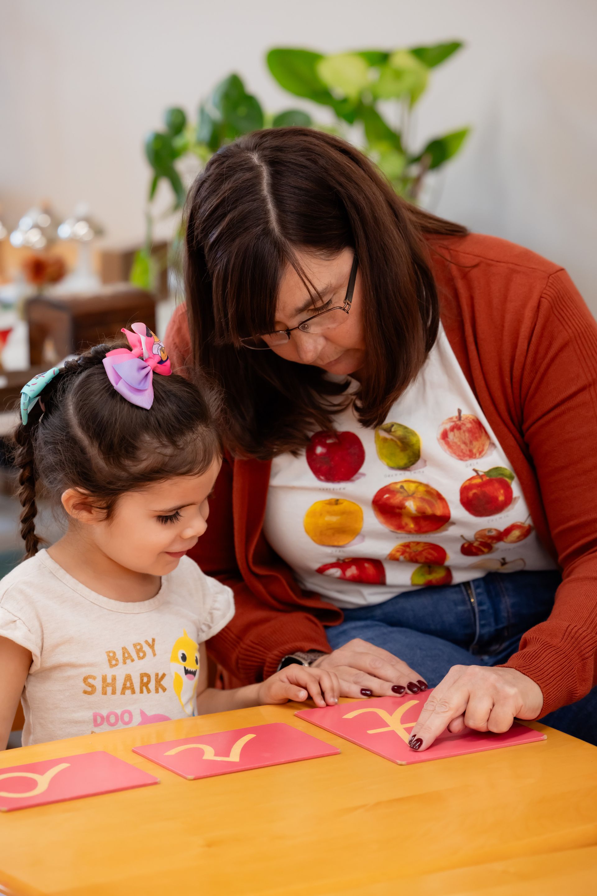 Adult and child working with sandpaper letters